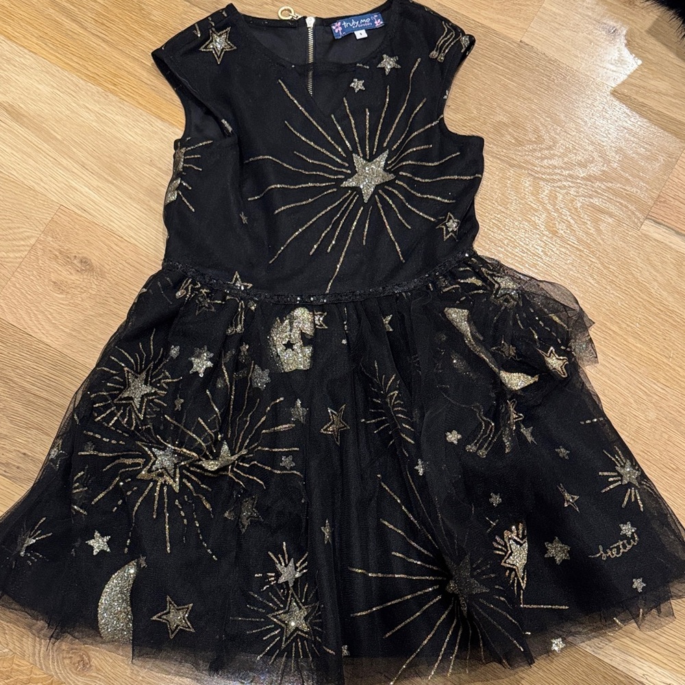 Truly Me Black tulle Dress with Gold Starburst and Moons Design